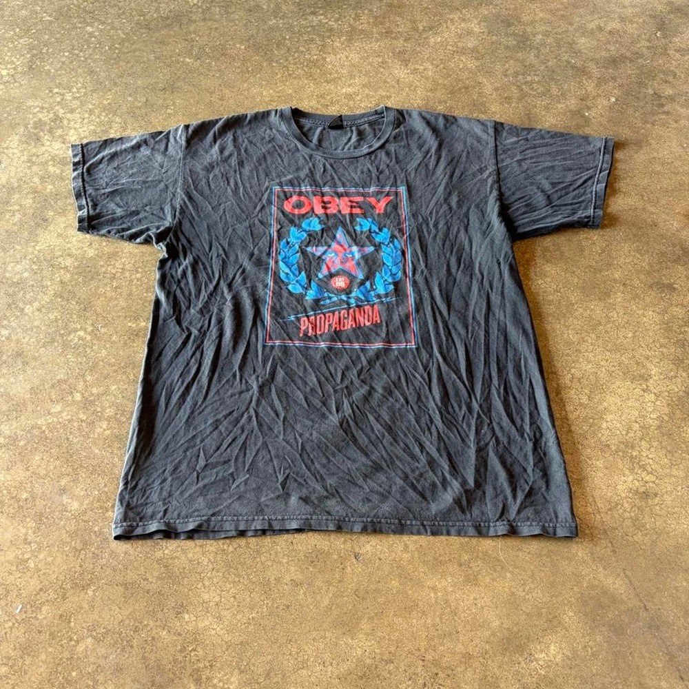 Obey Propaganda Graphic Tee Mens Large Black Y2K Streetwear T-Shirt